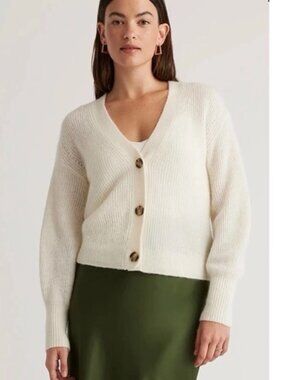 Quince Baby Alpaca-Wool Cropped Cardigan Size M Ivory